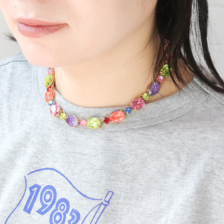レシピNo.KR0705 貴和クリスタルシトラスグリーンのビジューストーンネックレス