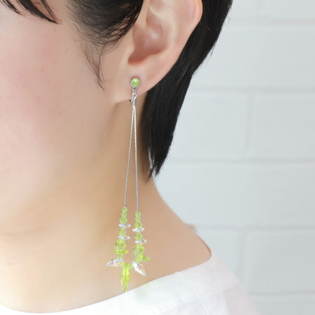 レシピNo.KR0707 貴和クリスタルシトラスグリーンのヘビーロングイヤーアクセサリー3種