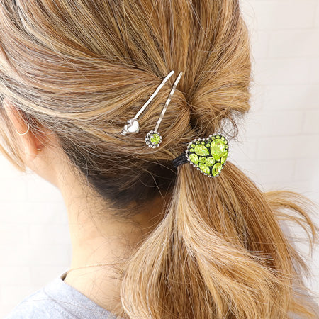 レシピNo.KR0708 貴和クリスタルシトラスグリーンのポニーフック&ヘアピン