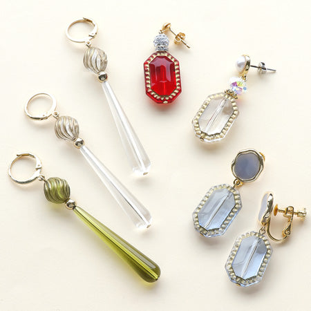 レシピNo.KR0710 ドイツ製アクリルのヴィンテージライクイヤーアクセサリー4種