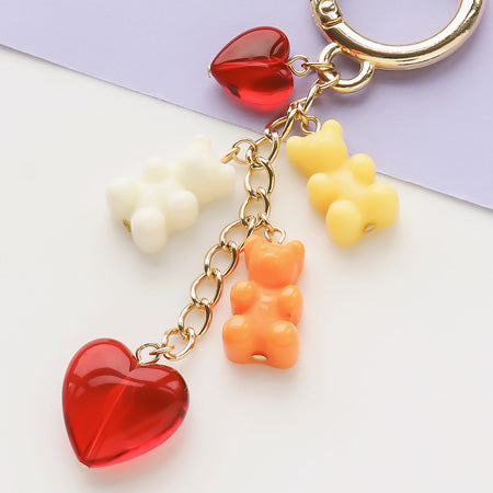 Recipe No.KR0719 Resin bead bear and heart bag charm