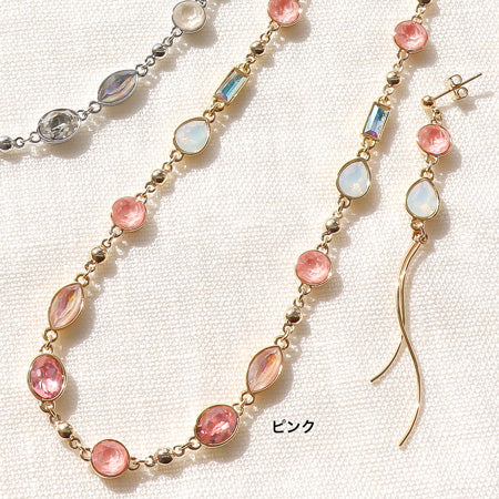 Recipe No.KR0725 Kiwa crystal lacquer ignite neck and earrings