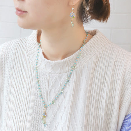 レシピNo.KR0733 雨の日を楽しむ 紫陽花と雫のネック&ピアス