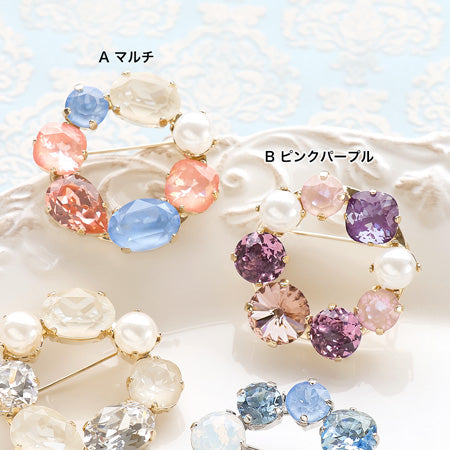 レシピNo.KR0744 貴和クリスタルのサークルブローチ2種
