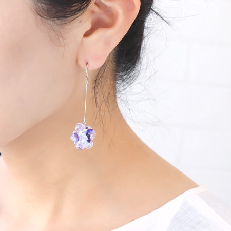 レシピNo.KR0757 ティアドロップビーズの紫陽花ビーズボールピアス