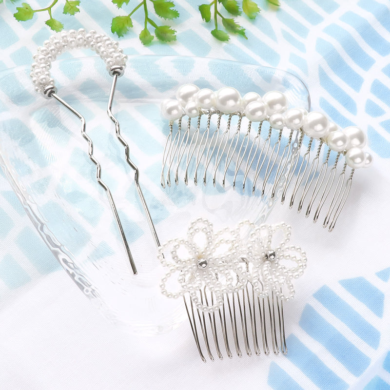 レシピNo.KR0771 パールの艶めきヘアアクセサリー3種