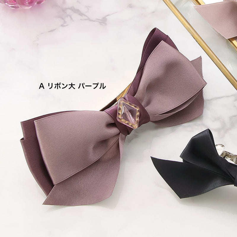 レシピNo.KR0772 サテンリボンのリボンバレッタ2種