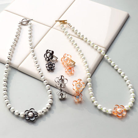 レシピNo.KR0821 チアフルフラワーのネック&イヤリング