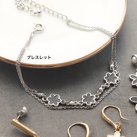 レシピNo.KR0824 フラワーチャームのモノトーンアクセサリー5種