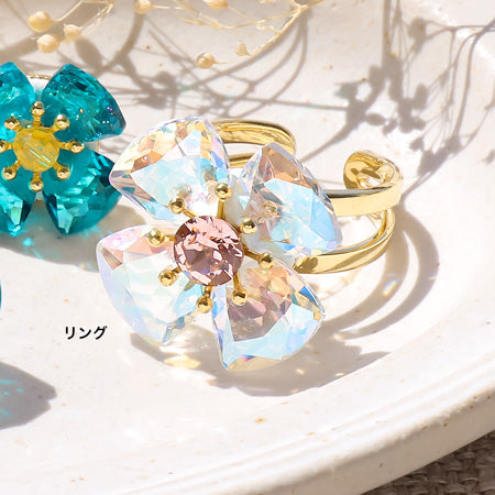 レシピNo.KR0827 貴和クリスタルのフラワーアクセサリー2種