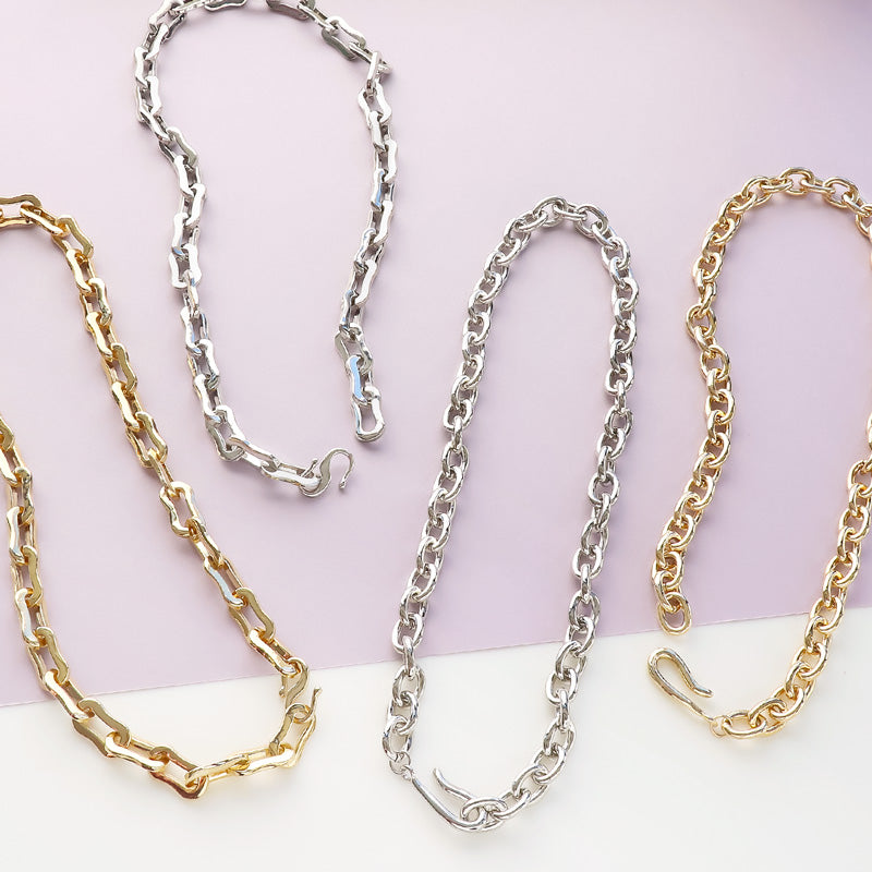 レシピNo.KR0839 デザインチェーンのボリュームショートネックレス2種