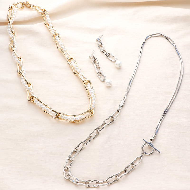 レシピNo.KR0848 デザインチェーンのコンビネーションアクセサリー3種