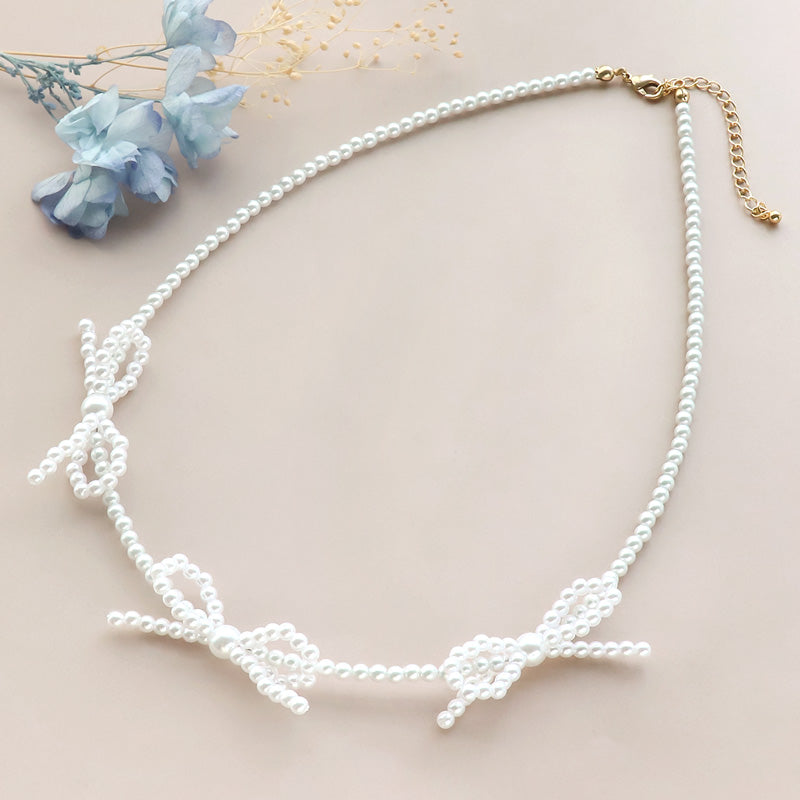 レシピNo.KR0864 パールリボンのネックレス