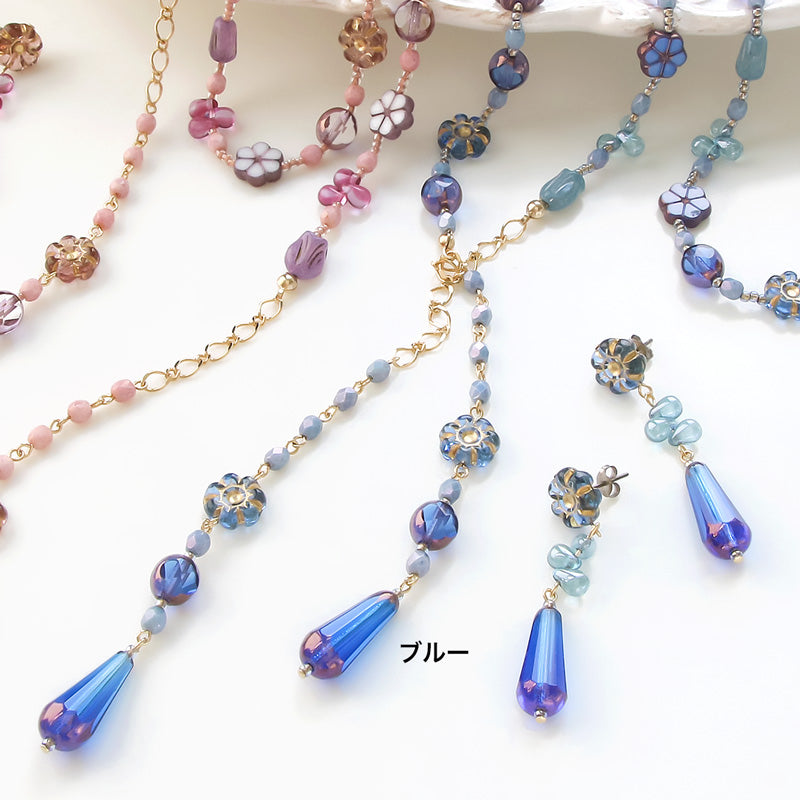 Recipe No.KR0878 Czech bead flower mix lariat & earrings