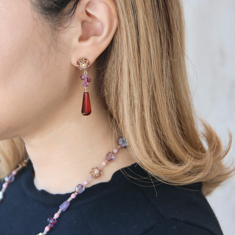 Recipe No.KR0878 Czech bead flower mix lariat & earrings