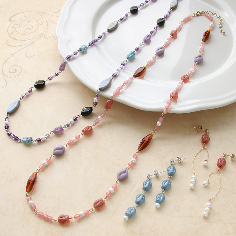 レシピNo.KR0879 チェコビーズチューリップのアクセサリー3種