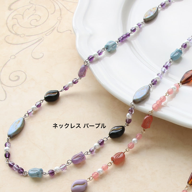 レシピNo.KR0879 チェコビーズチューリップのアクセサリー3種