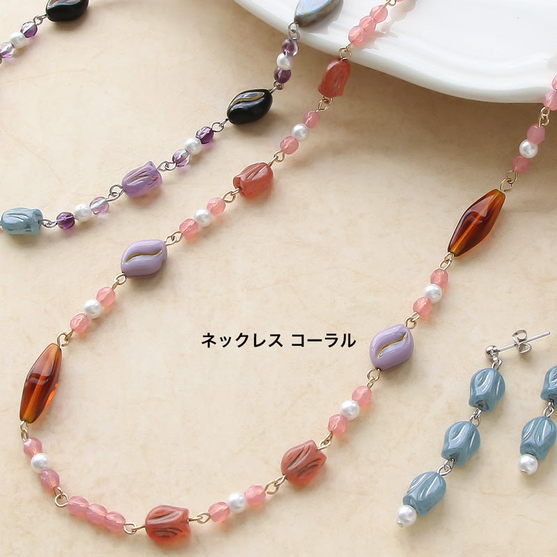 レシピNo.KR0879 チェコビーズチューリップのアクセサリー3種