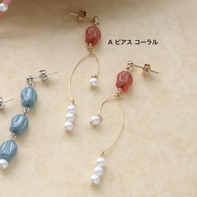 レシピNo.KR0879 チェコビーズチューリップのアクセサリー3種
