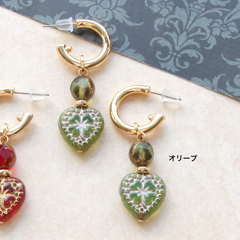 レシピNo.KR0880 チェコビーズハートクローバーのパフュームピアス