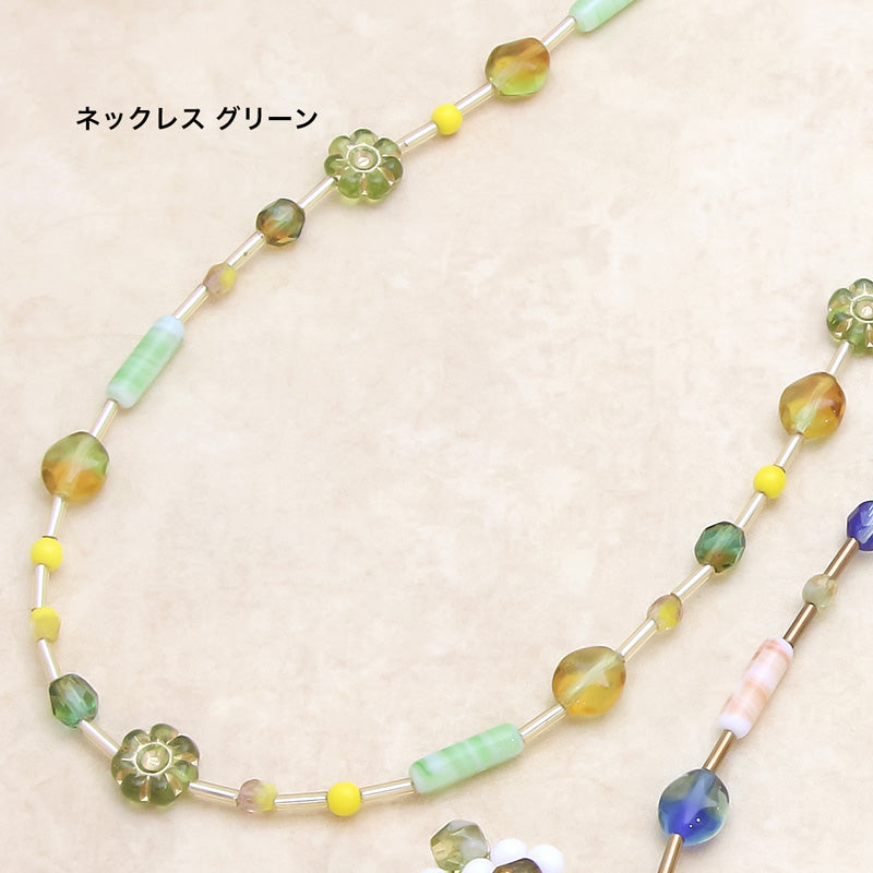 Recipe No.KR0883 Colorful flower neck and earrings made of Czech beads