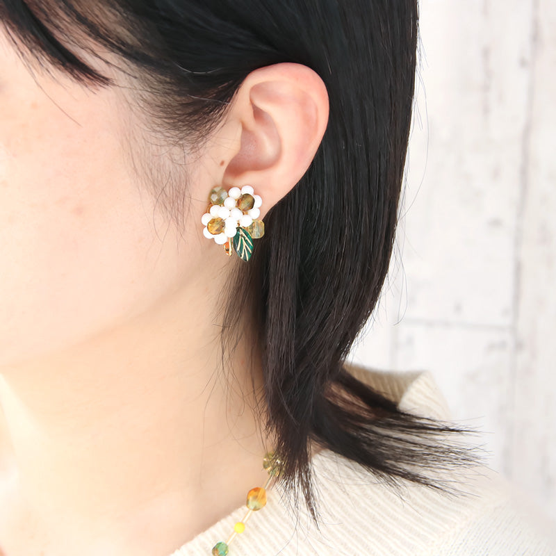 Recipe No.KR0883 Colorful flower neck and earrings made of Czech beads