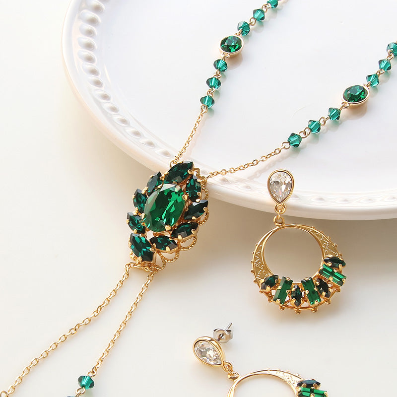 レシピNo.KR0884 貴和クリスタルのグリーンビジューネック&ピアス