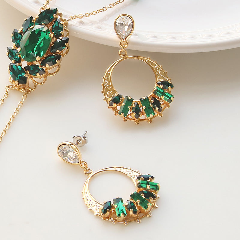 レシピNo.KR0884 貴和クリスタルのグリーンビジューネック&ピアス