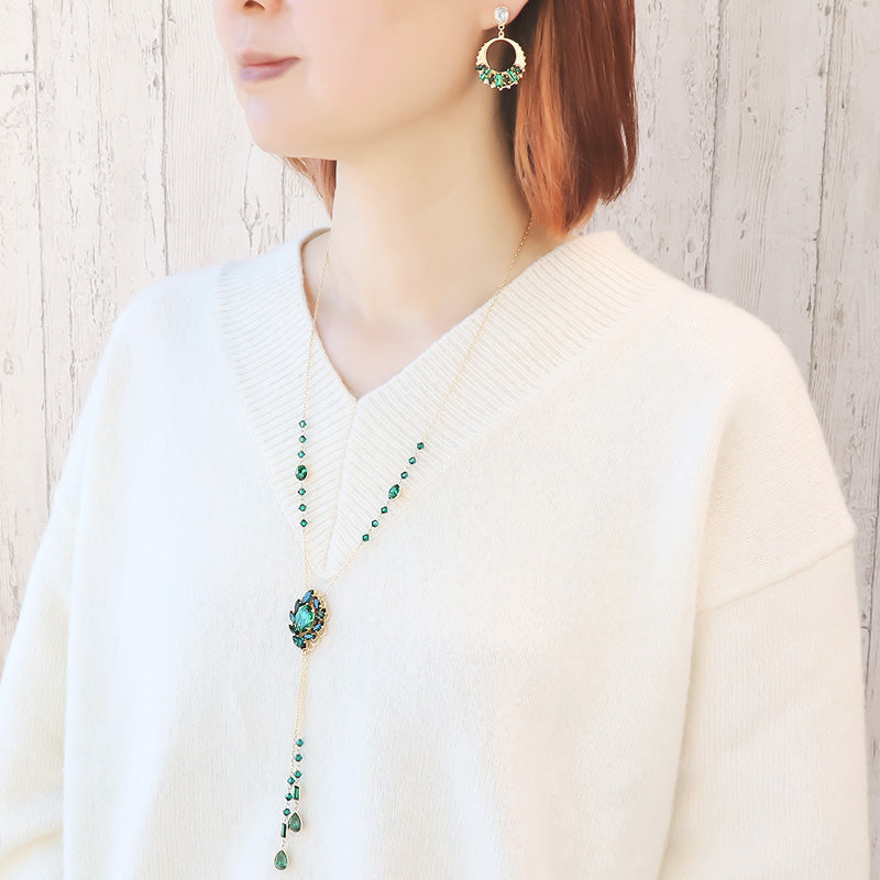 レシピNo.KR0884 貴和クリスタルのグリーンビジューネック&ピアス