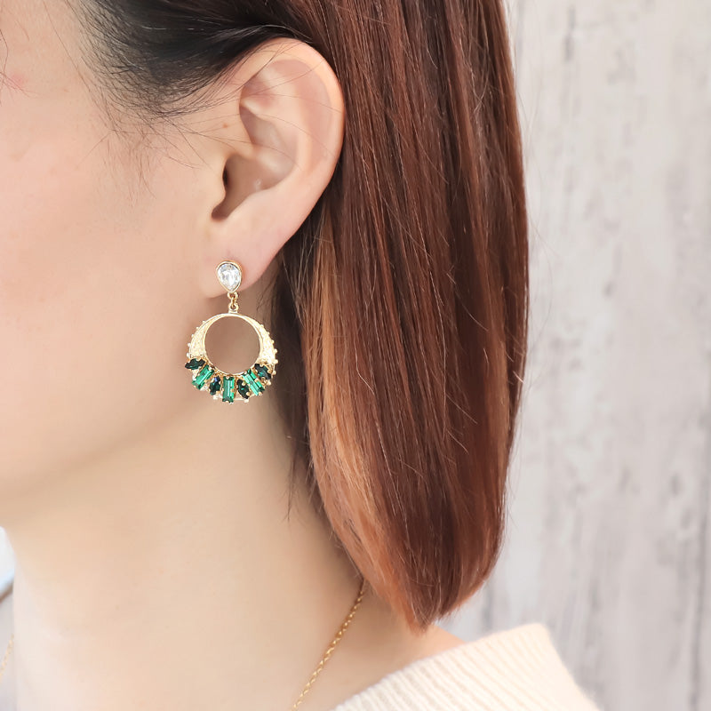 レシピNo.KR0884 貴和クリスタルのグリーンビジューネック&ピアス