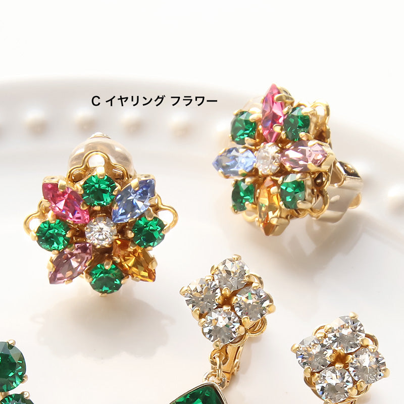 レシピNo.KR0886 貴和クリスタルのランダムフォルムビジューイヤーアクセサリー3種