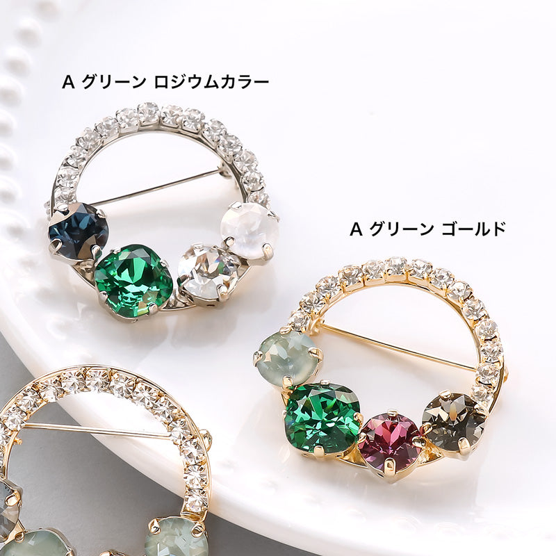 レシピNo.KR0887 貴和クリスタルのサークルビジューブローチ2種