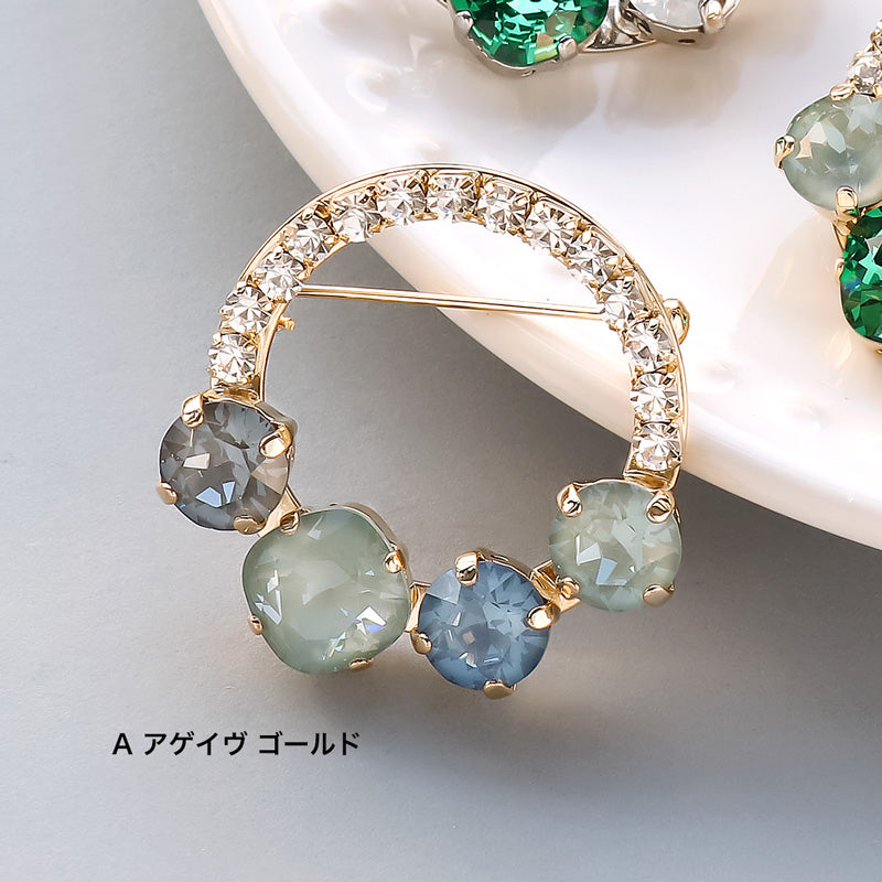 レシピNo.KR0887 貴和クリスタルのサークルビジューブローチ2種