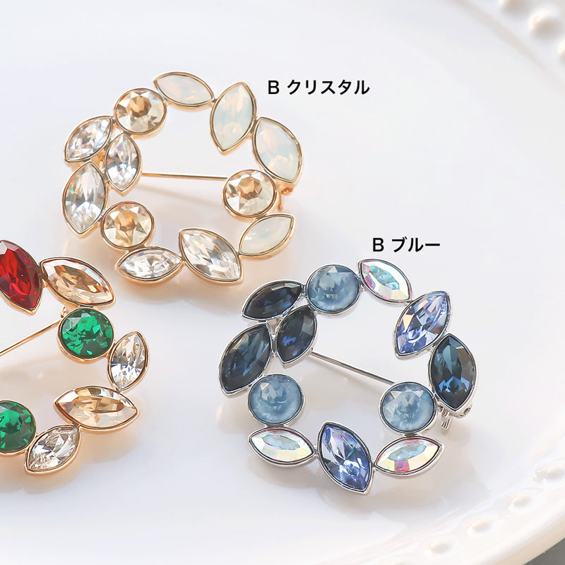 レシピNo.KR0887 貴和クリスタルのサークルビジューブローチ2種