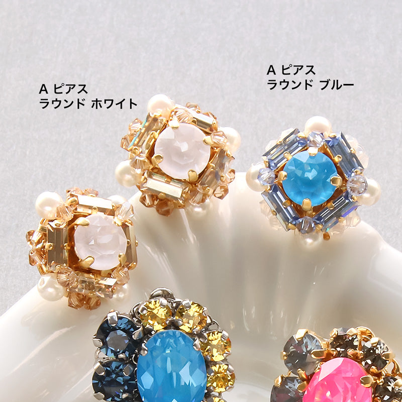 レシピNo.KR0890 貴和クリスタルのボリュームビジューイヤーアクセサリー2種