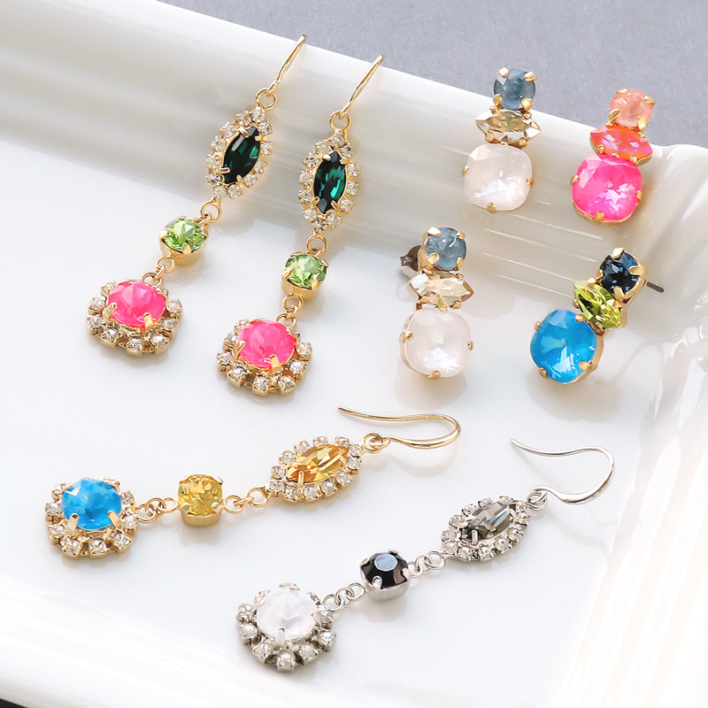 レシピNo.KR0891 貴和クリスタルのトリオビジューピアス2種