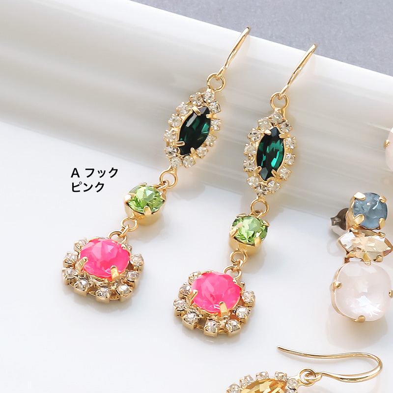 レシピNo.KR0891 貴和クリスタルのトリオビジューピアス2種