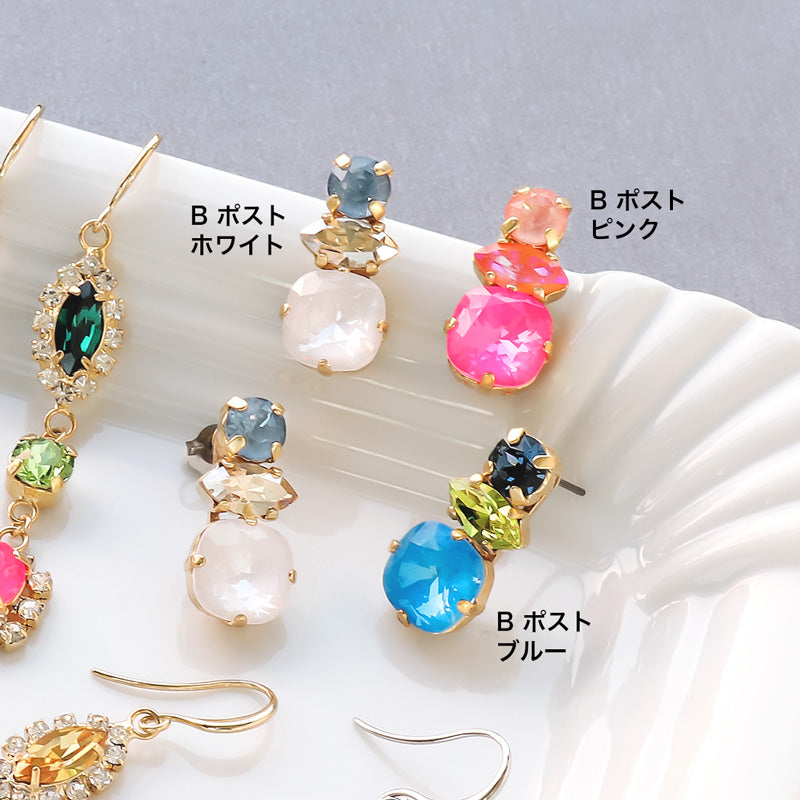 レシピNo.KR0891 貴和クリスタルのトリオビジューピアス2種