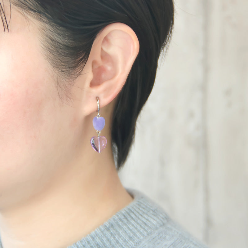 レシピNo.KR0907 フロッキーパーツハートのイヤリング3種