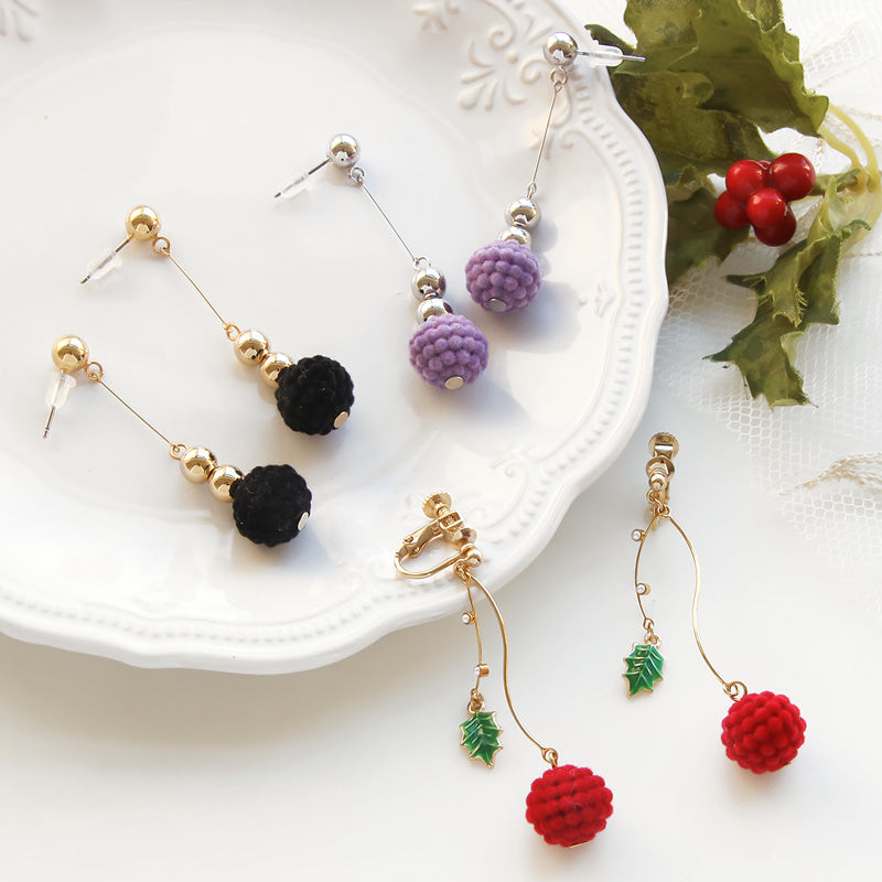 レシピNo.KR0908 フロッキーパーツぽこぽこボールのイヤーアクセサリー2種