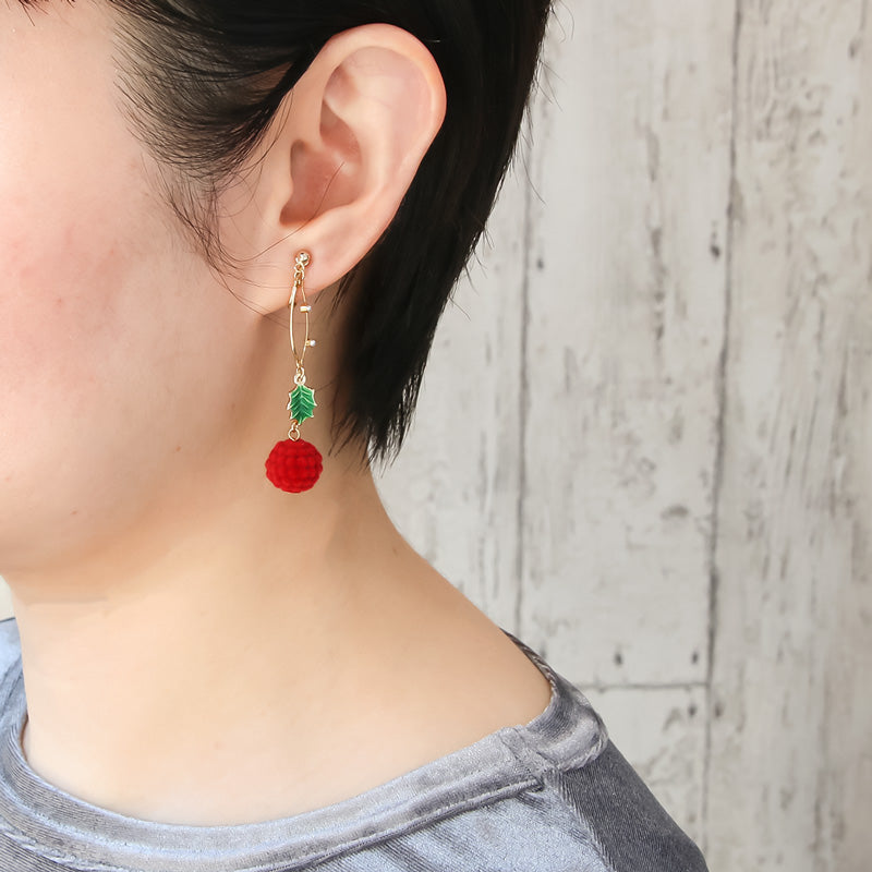 レシピNo.KR0908 フロッキーパーツぽこぽこボールのイヤーアクセサリー2種