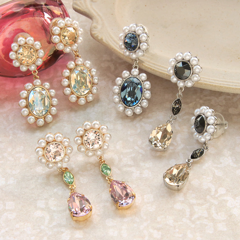 Recipe No.KR0911 2 types of ear accessories of Kiwa Crystal and Pearl