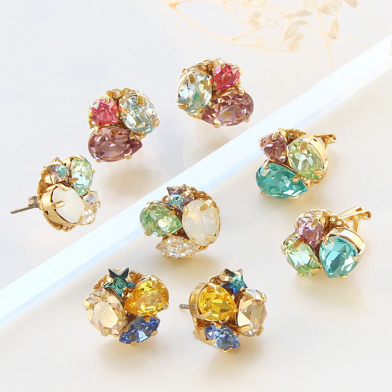 レシピNo.KR0912 貴和クリスタルのミックスビジューイヤーアクセサリー2種