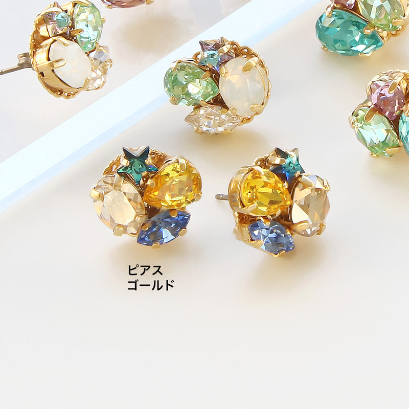 レシピNo.KR0912 貴和クリスタルのミックスビジューイヤーアクセサリー2種