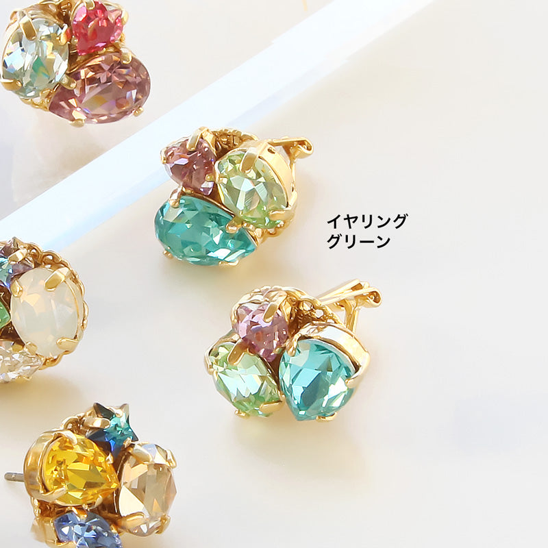 レシピNo.KR0912 貴和クリスタルのミックスビジューイヤーアクセサリー2種