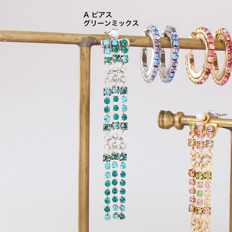 レシピNo.KR0915 連爪チェーンのマルチカラーイヤーアクセサリー2種
