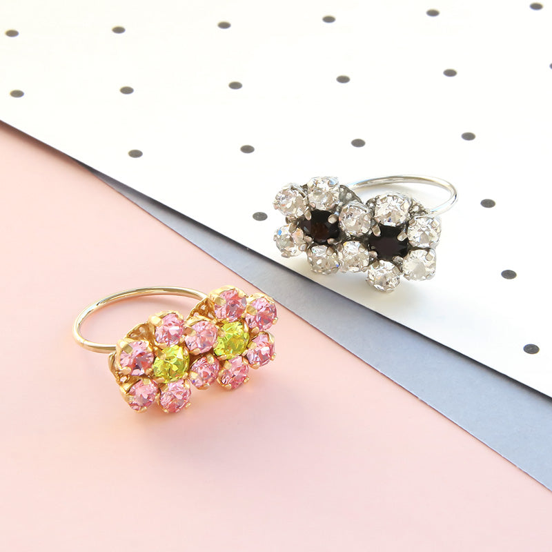 Recipe No.KR0925 Takawa Crystal Twin Flower Ring