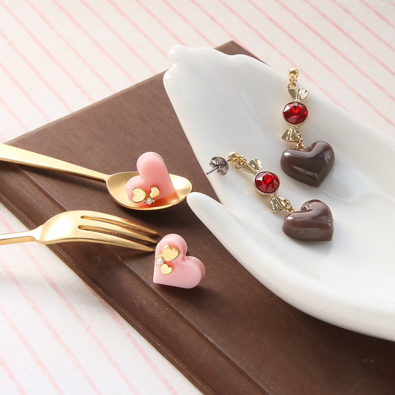 レシピNo.KR0928 ショコラハートのピアス2種