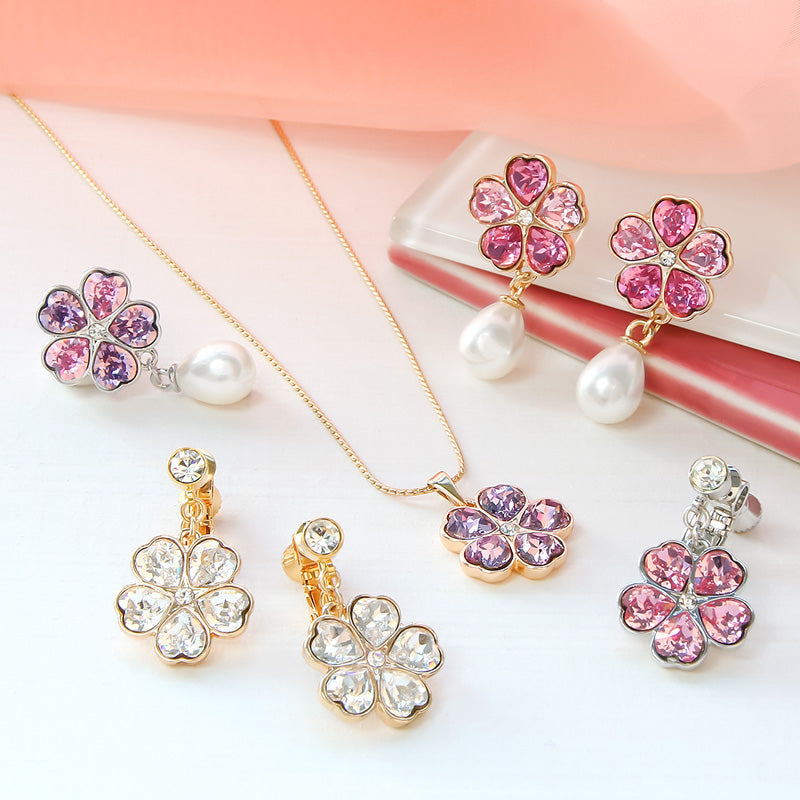 レシピNo.KR0937 貴和クリスタル#4884のさくらアクセサリー3種