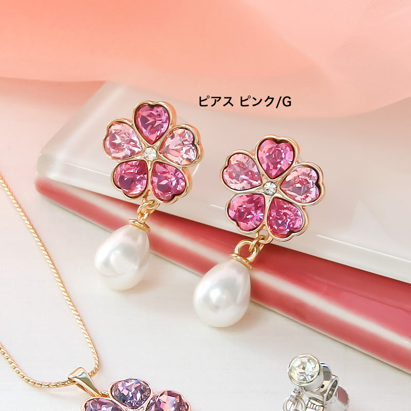レシピNo.KR0937 貴和クリスタル#4884のさくらアクセサリー3種